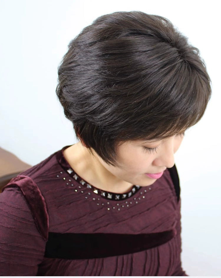 to Give Mom Hand Woven Full Top Side Bangs Wig Sheath