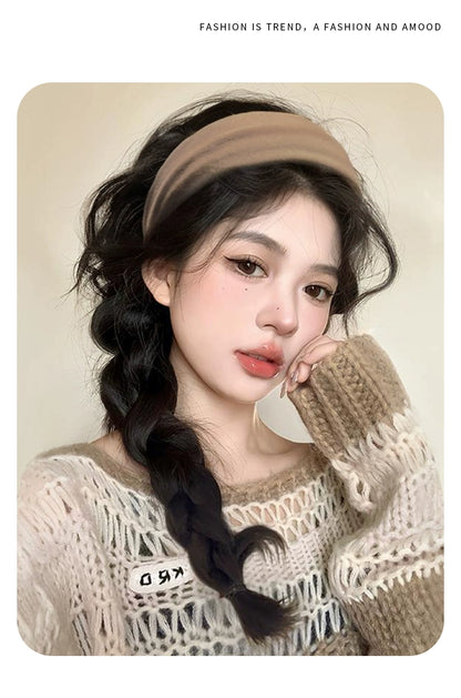 Hair Band Wig One Female Fall and Winter Long Curly Hair Detachable Half Full-Head Wig Female Real Human Hair Artificial Nature Long Straight Hair