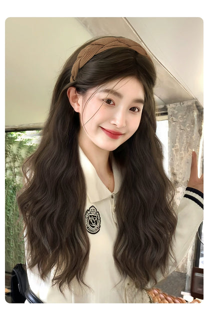 Wig Female Hair Extensions Headband Wig Fall and Winter One Nature Fashion Half Headgear Artificial Human Hair Wigs Full-Head Wig