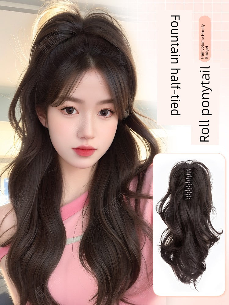 Ponytail Wig Female Grip Sweet Cool Curl Ponytail Nature Light Artificial Hair Waterfall Fountain Half Tie False Braids Ponytail