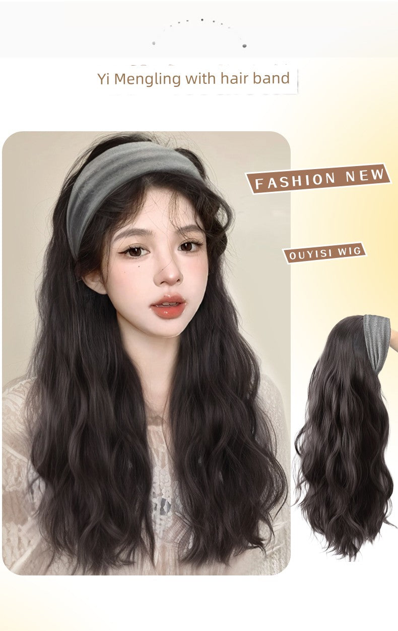 Hair Band Wig One Female Fall and Winter Long Curly Hair Detachable Half Full-Head Wig Female Real Human Hair Artificial Nature Long Straight Hair