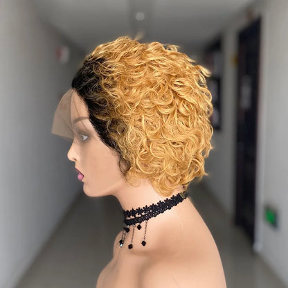 13x1 Lace Front Human Hair Wig Short Curly Lace Front Wigs Brazilian Water Wave Human Hair Wigs Transparent Lace Wigs For Women