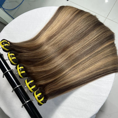 Yiwigs 12A Grade #P4/27 Double Drawn Highlight Ombred Color Bone Straight 100% Human Hair Bundles Raw Hair Weave Extensions