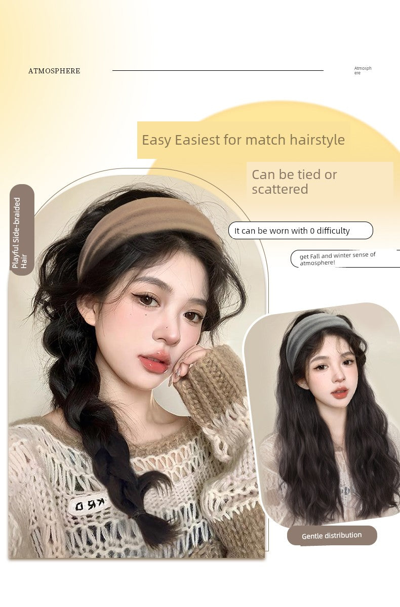 Hair Band Wig One Female Fall and Winter Long Curly Hair Detachable Half Full-Head Wig Female Real Human Hair Artificial Nature Long Straight Hair