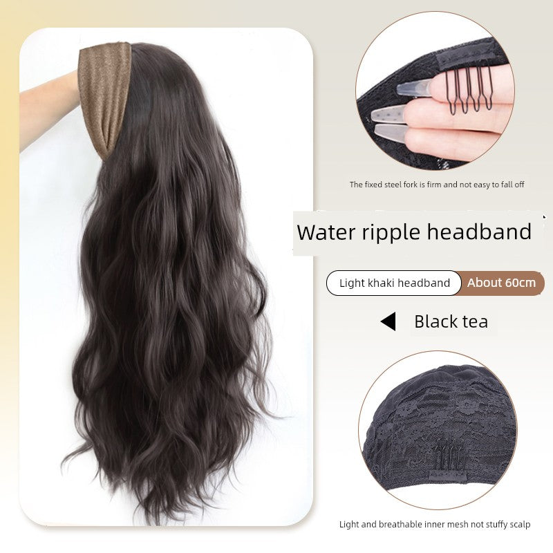 Hair Band Wig One Female Fall and Winter Long Curly Hair Detachable Half Full-Head Wig Female Real Human Hair Artificial Nature Long Straight Hair