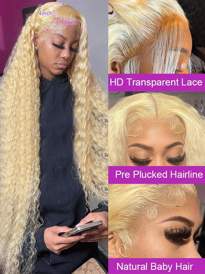 40 Inch 13x6 Hd Lace Frontal Wig 613 Blonde Lace Front Human Hair Wig Brazilian Deep Wave Curly Human Hair Wigs For Women 250%