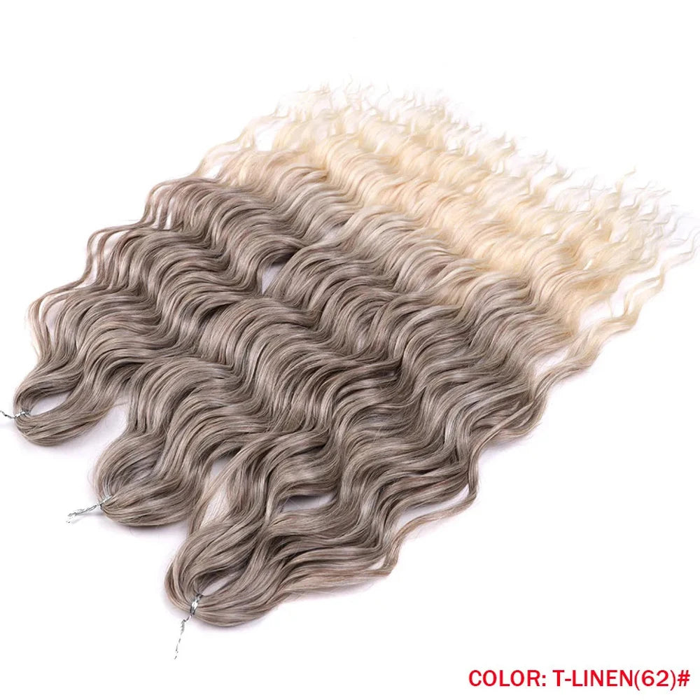 Synthetic Anna Hair Loose Deep Wave Braiding Hair Extensions 24 Inch Water Wave Braid Hair Ombre Blonde Twist Crochet Curly Hair