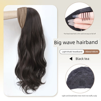 Hair Band Wig One Female Fall and Winter Long Curly Hair Detachable Half Full-Head Wig Female Real Human Hair Artificial Nature Long Straight Hair