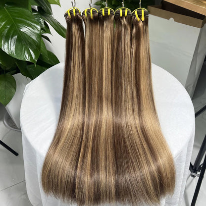 Yiwigs 12A Grade #P4/27 Double Drawn Highlight Ombred Color Bone Straight 100% Human Hair Bundles Raw Hair Weave Extensions