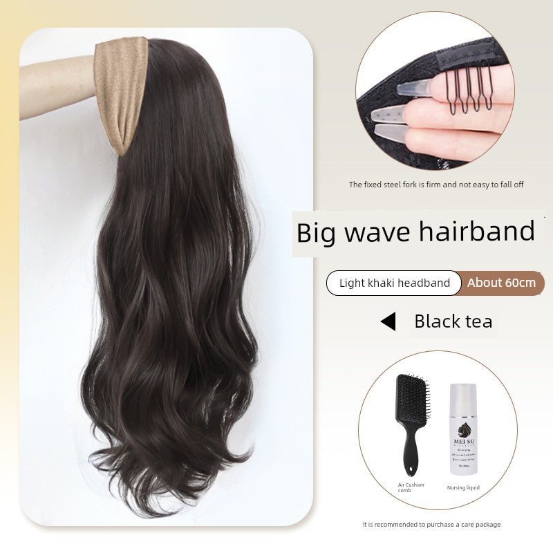 Hair Band Wig One Female Fall and Winter Long Curly Hair Detachable Half Full-Head Wig Female Real Human Hair Artificial Nature Long Straight Hair