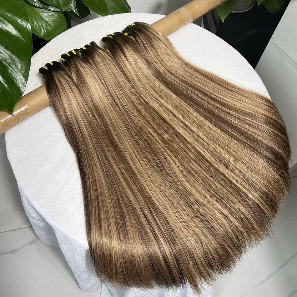 Yiwigs 12A Grade #P4/27 Double Drawn Highlight Ombred Color Bone Straight 100% Human Hair Bundles Raw Hair Weave Extensions