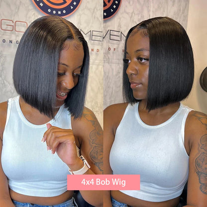 13x4 Straight Lace Frontal Bob Wig Pre Plucked 4x4 Human Hair Wigs Brazilian Remy Bone Straight Short Bob Wig For Women 14 Inch