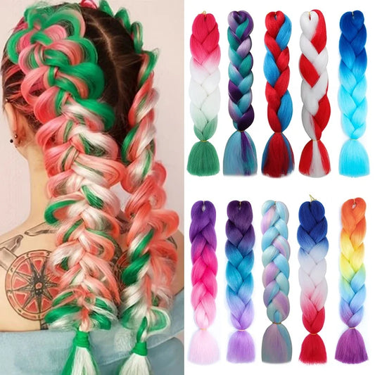 24Inch Jumbo Braids Synthetic Hair Extension Afro Ombre Color Box Yaki Straight Crochet Braid Hair for Women DIY Hair