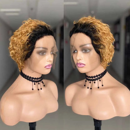 13x1 Lace Front Human Hair Wig Short Curly Lace Front Wigs Brazilian Water Wave Human Hair Wigs Transparent Lace Wigs For Women