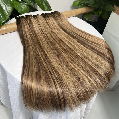 Yiwigs 12A Grade #P4/27 Double Drawn Highlight Ombred Color Bone Straight 100% Human Hair Bundles Raw Hair Weave Extensions