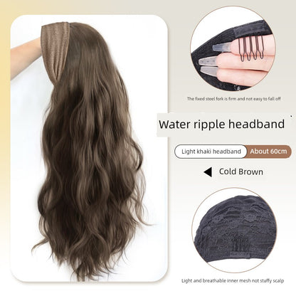 Hair Band Wig One Female Fall and Winter Long Curly Hair Detachable Half Full-Head Wig Female Real Human Hair Artificial Nature Long Straight Hair