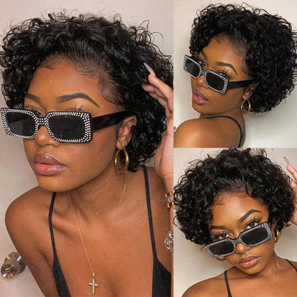 13x1 Lace Front Human Hair Wig Short Curly Lace Front Wigs Brazilian Water Wave Human Hair Wigs Transparent Lace Wigs For Women