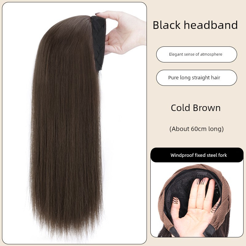 Wig Female Hair Extensions Headband Wig Fall and Winter One Nature Fashion Half Headgear Artificial Human Hair Wigs Full-Head Wig