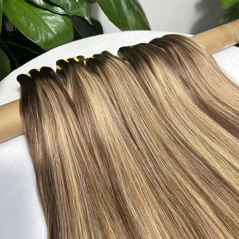 Yiwigs 12A Grade #P4/27 Double Drawn Highlight Ombred Color Bone Straight 100% Human Hair Bundles Raw Hair Weave Extensions