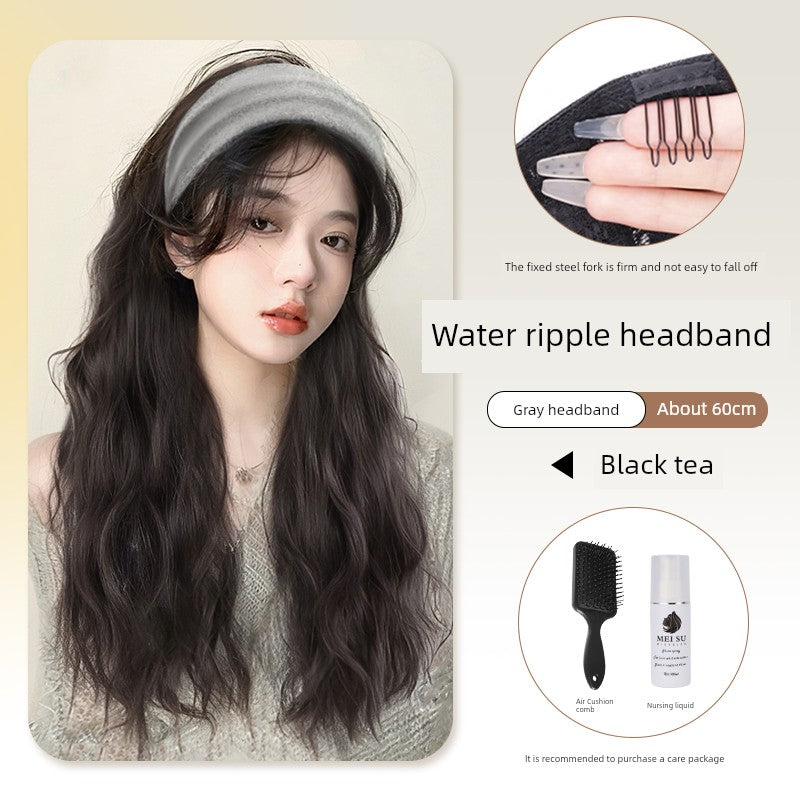 Hair Band Wig One Female Fall and Winter Long Curly Hair Detachable Half Full-Head Wig Female Real Human Hair Artificial Nature Long Straight Hair