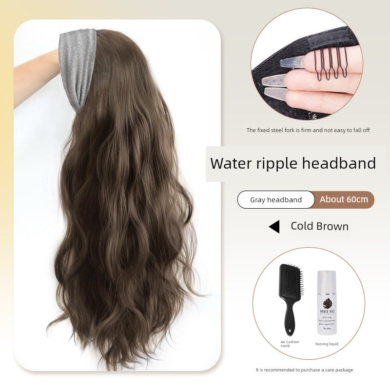 Hair Band Wig One Female Fall and Winter Long Curly Hair Detachable Half Full-Head Wig Female Real Human Hair Artificial Nature Long Straight Hair