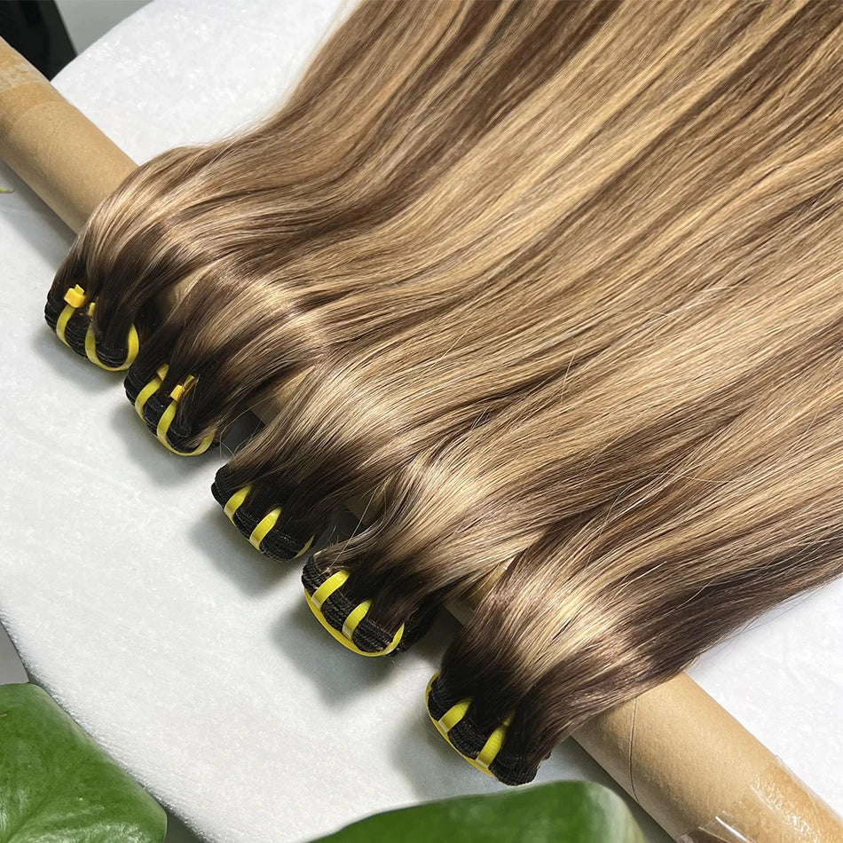 Yiwigs 12A Grade #P4/27 Double Drawn Highlight Ombred Color Bone Straight 100% Human Hair Bundles Raw Hair Weave Extensions