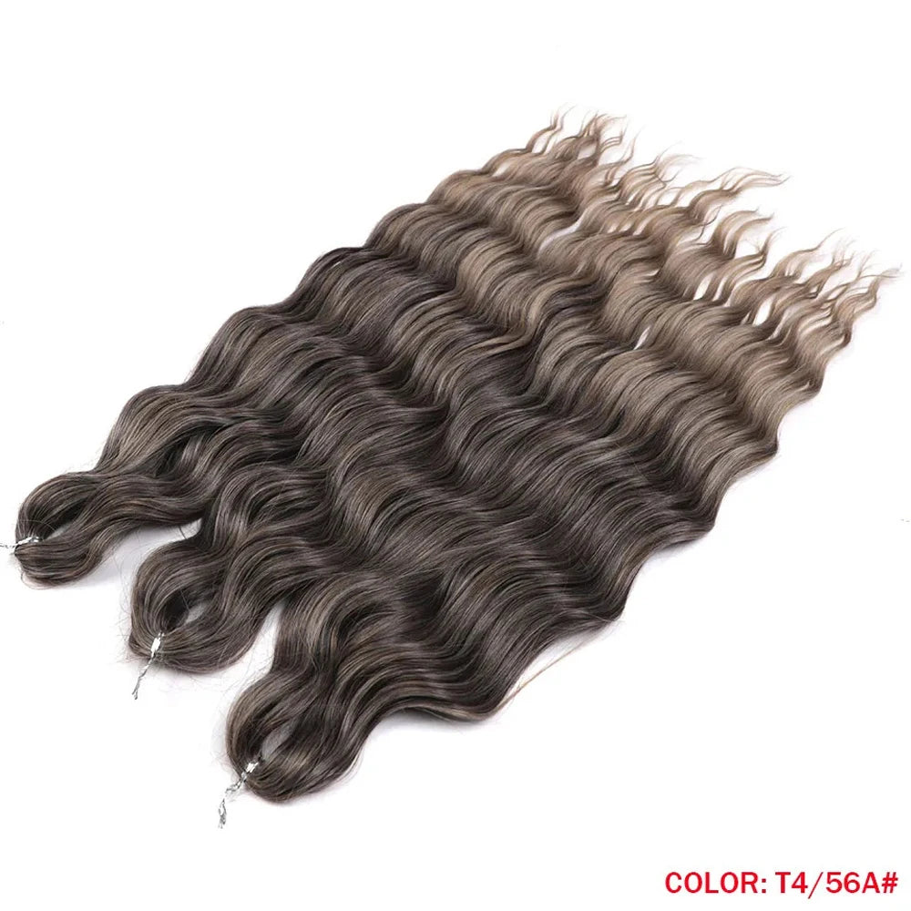 Synthetic Anna Hair Loose Deep Wave Braiding Hair Extensions 24 Inch Water Wave Braid Hair Ombre Blonde Twist Crochet Curly Hair