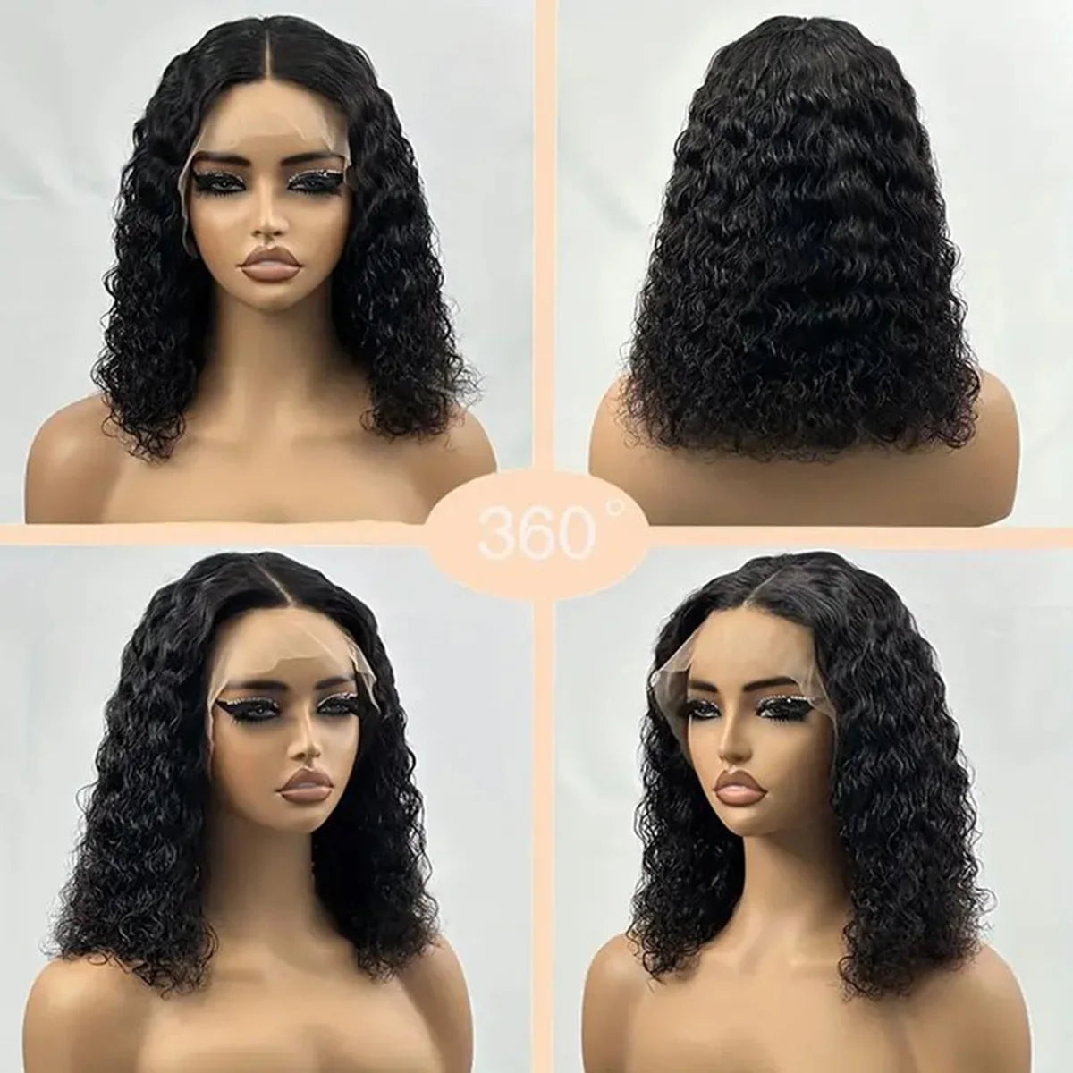 Deep Wave 180% Density Pre-Plucked Side Part Short Bob 13*4 Lace Frontal Brazilian Virgin Human Hair Wigs For Black Woman