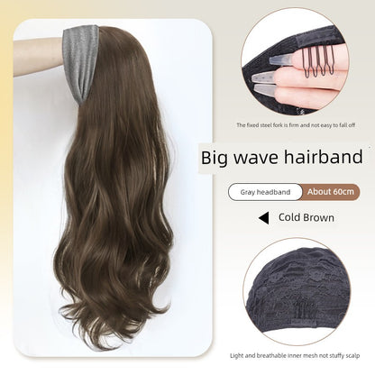 Hair Band Wig One Female Fall and Winter Long Curly Hair Detachable Half Full-Head Wig Female Real Human Hair Artificial Nature Long Straight Hair