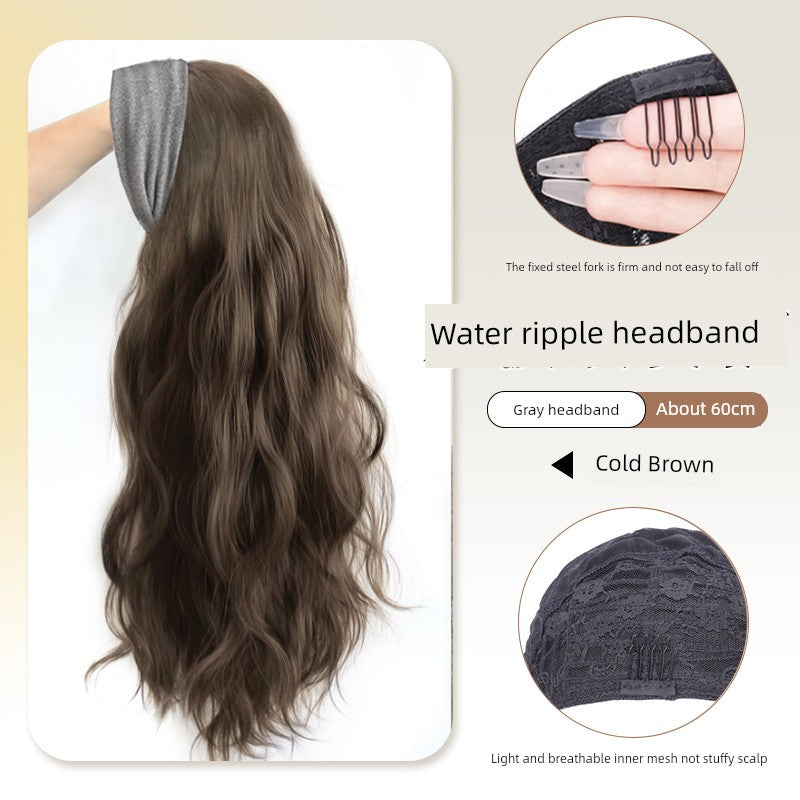 Hair Band Wig One Female Fall and Winter Long Curly Hair Detachable Half Full-Head Wig Female Real Human Hair Artificial Nature Long Straight Hair