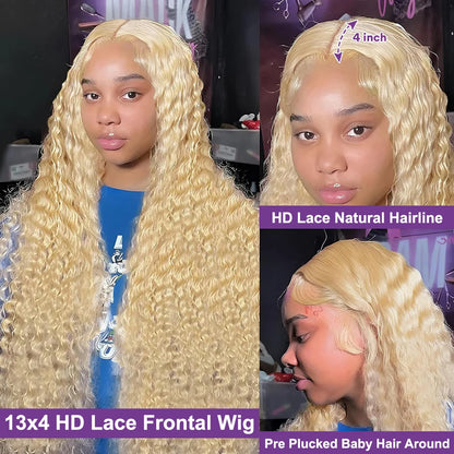 40 Inch 13x6 Hd Lace Frontal Wig 613 Blonde Lace Front Human Hair Wig Brazilian Deep Wave Curly Human Hair Wigs For Women 250%