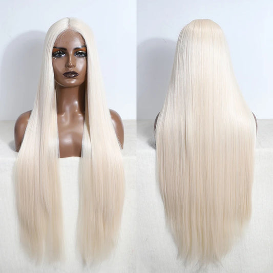 Synthetic Lace Wigs For Women Long Straight Synthetic Lace WIg 36 Inch  Blonde Lace Wig Cosplay Blonde Wig Synthetic Lace Wig