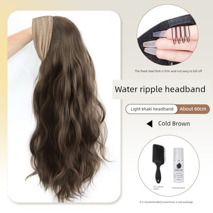 Hair Band Wig One Female Fall and Winter Long Curly Hair Detachable Half Full-Head Wig Female Real Human Hair Artificial Nature Long Straight Hair