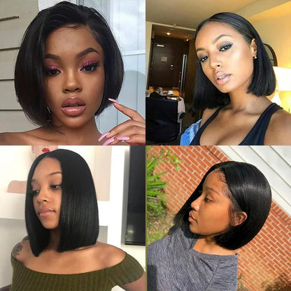 13x4 Straight Lace Frontal Bob Wig Pre Plucked 4x4 Human Hair Wigs Brazilian Remy Bone Straight Short Bob Wig For Women 14 Inch