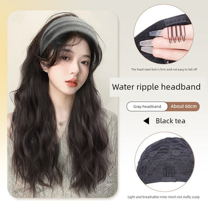 Hair Band Wig One Female Fall and Winter Long Curly Hair Detachable Half Full-Head Wig Female Real Human Hair Artificial Nature Long Straight Hair