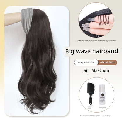 Hair Band Wig One Female Fall and Winter Long Curly Hair Detachable Half Full-Head Wig Female Real Human Hair Artificial Nature Long Straight Hair